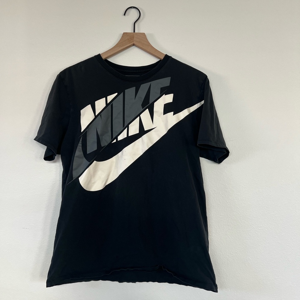 Nike Black Tee with Swoosh Logo - Project piece - small holes/distressed